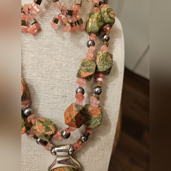 Stunning Unakite Stone & Silver Necklace